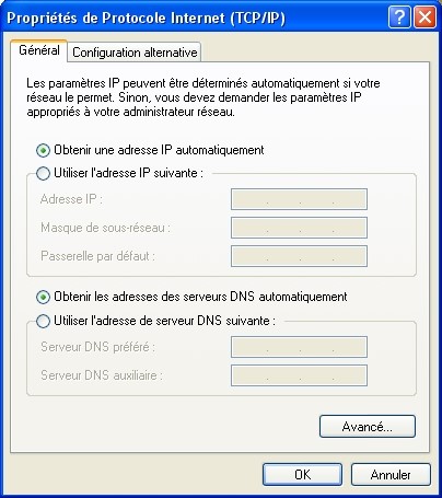 Client DHCP sous Windows XP