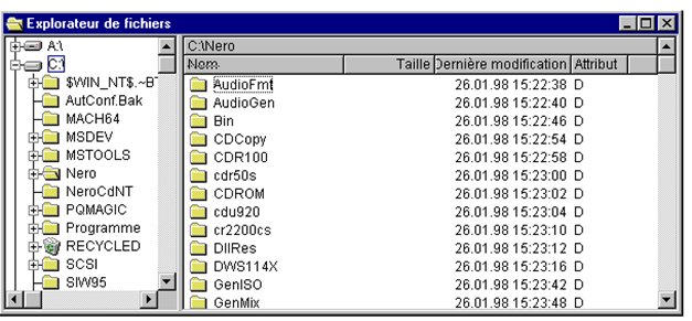 L'Explorateur de fichiers de Néro