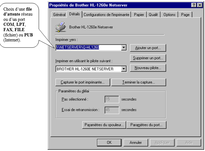  choisir un port local ou une file d’attente d’impression