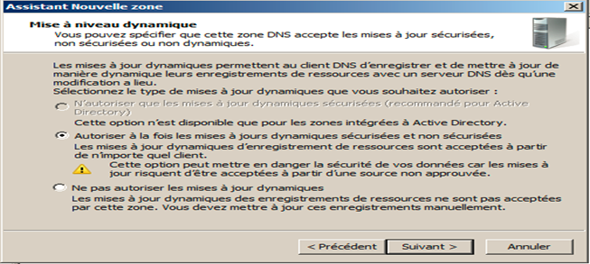 Serveur DNS: Installation et configuration du service DNS 10 fenêtre Mise à niveau dynamique