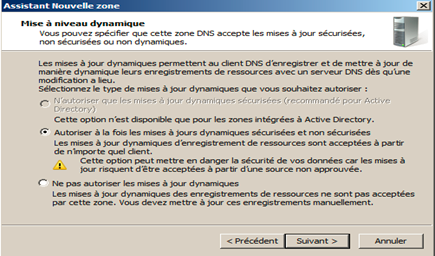 Serveur DNS: Installation et configuration du service DNS 16 autoriser ou non les mises à jour dynamique des enregistrements de ressources
